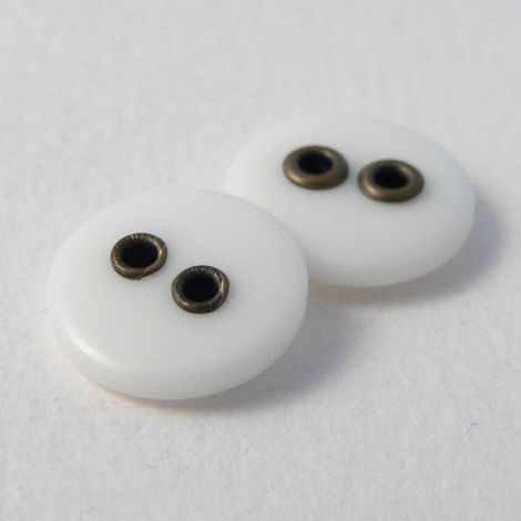 11mm White 2 Hole Sewing Button With Dark Brass Lined Holes
