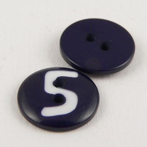 15mm Blue Number '5' Italian 2 Hole Button