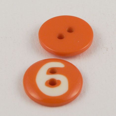 15mm Orange Number '6' Italian 2 Hole Button