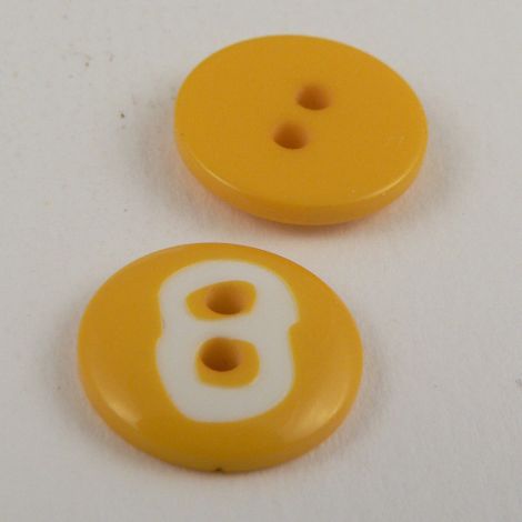 15mm Yellow Number '8' Italian 2 Hole Button