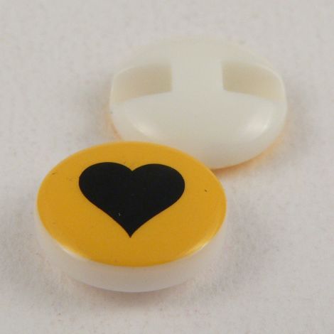 14mm Round Black/Yellow Heart Shank Button