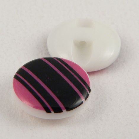 14mm Round Cerise Pink/Black Stripe Shank Button