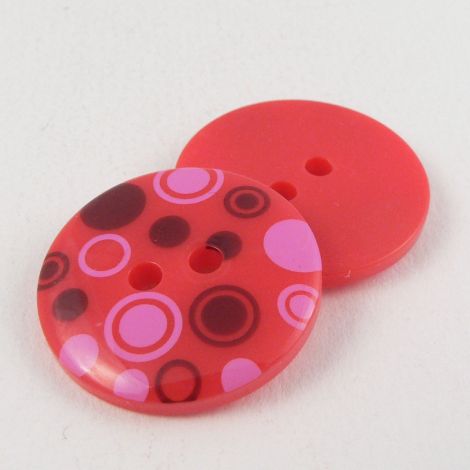 23mm Contemporary Red With Pink Circles 2 Hole Sewing Button