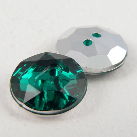 12mm Emerald Green 2 Hole Faceted Button