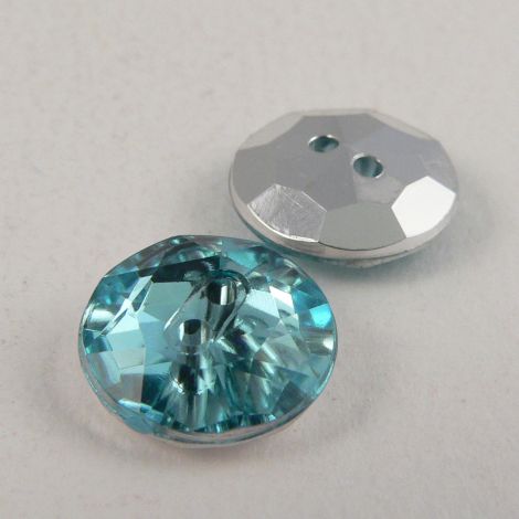 12mm Aqua Blue 2 Hole Faceted Button