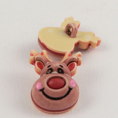 19mm 3D Cheeky Smiling Reindeer Shank Button