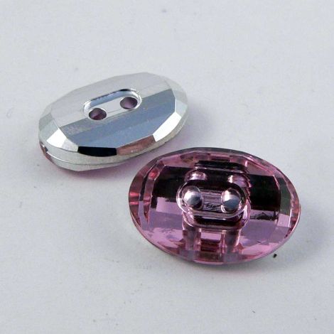 14mm Pale Pink 2 Hole Faceted Oval Button