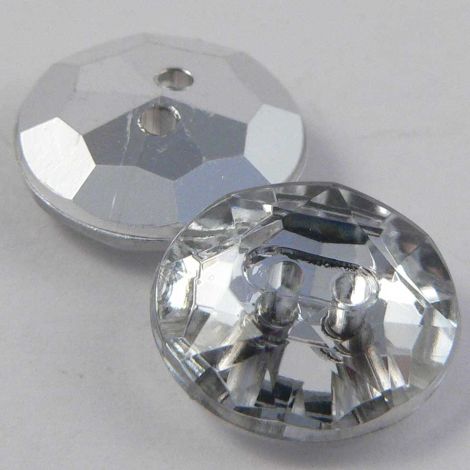 11mm Clear Faceted Round 2 Hole Button