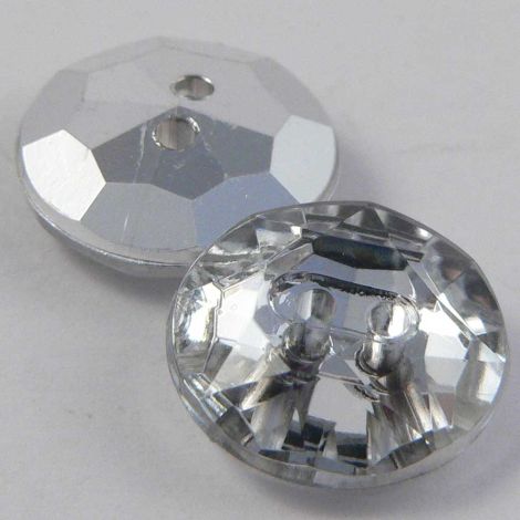 13mm Clear Faceted Round 2 Hole Button