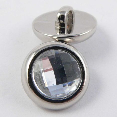 13mm Clear Faceted Silver Rimmed Shank Button