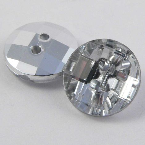 12mm Clear Square Faceted 2 Hole Button