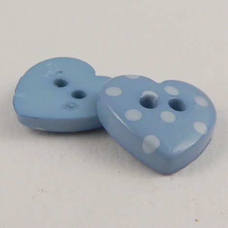 15mm Blue Spotty Heart 2 Hole Button