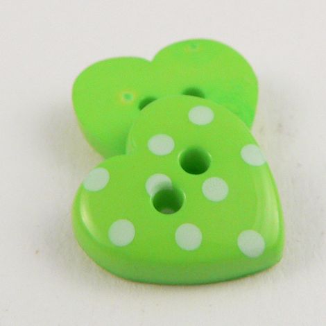 15mm Green Spotty Heart 2 Hole Button