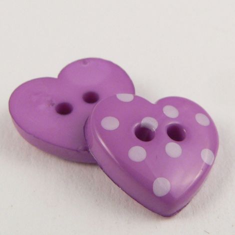 15mm Purple Spotty Heart 2 Hole Button