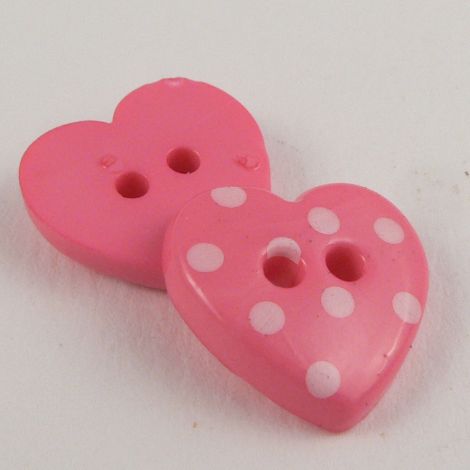 15mm Pink Spotty Heart 2 Hole Button