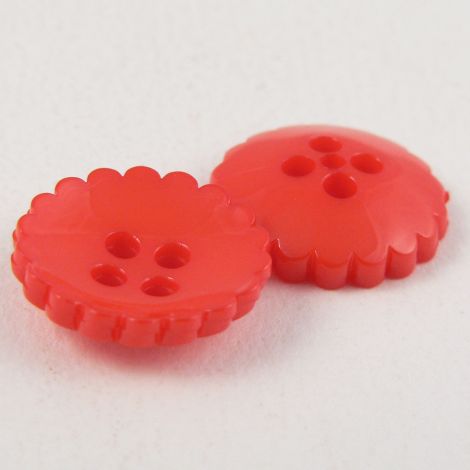 15mm Bright Red Frilly Edge 4 Hole Sewing Button