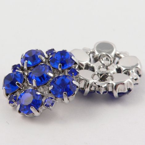 20mm Silver & Sapphire Crystal Shank Button
