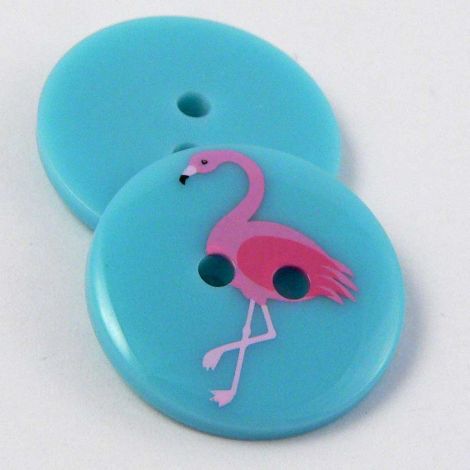 19mm Turquoise 2 Hole Button With a Pink Flamingo