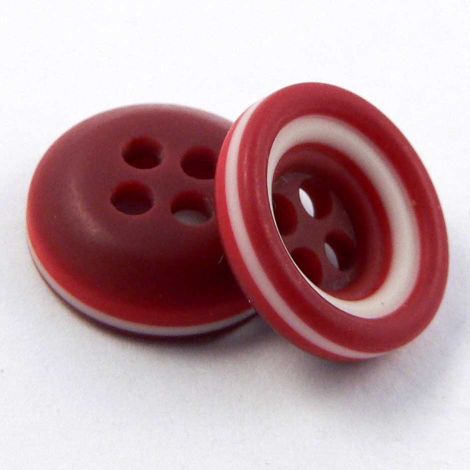 11mm Burgundy Red & White Rubber 4 Hole Button 