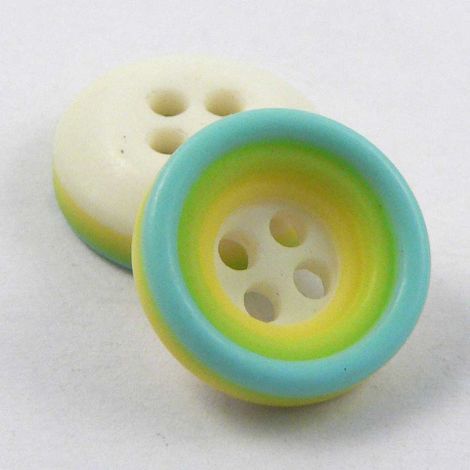 13mm Turquoise Lime Lemon & Cream Rubber 4 Hole Button 