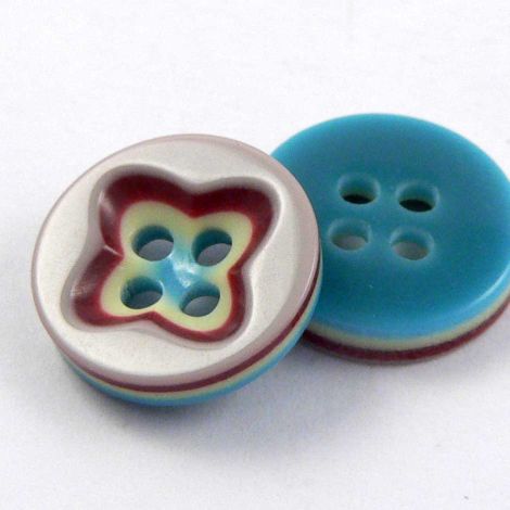 13mm Multicoloured 3D Sunken Middle 4 Hole Sewing Button 