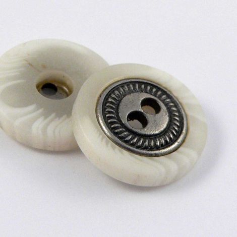18mm White Marble With A Pewter Middle 2 Hole Sewing Button