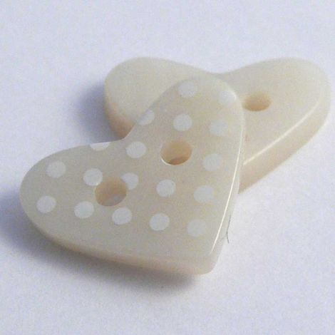 15mm Spotty Cream Heart 2 Hole Button