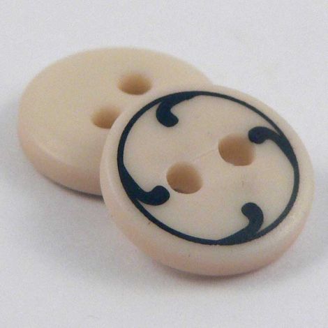 10mm Navy & Cream Ornate 2 Hole Shirt Button