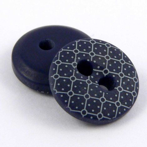 11mm Navy & White Ornate 2 Hole Shirt Button