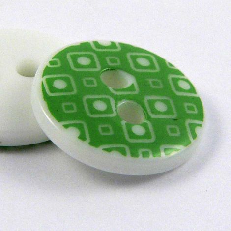 13mm Green Contemporary Square Print 2 Hole Sewing Button