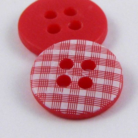 11mm White & Red Matt Checked 4 Hole Shirt Button