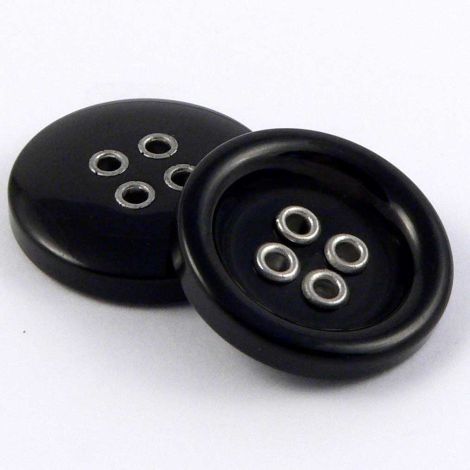 25mm Shiny Black Silver Eyelet 4 Hole Coat Button