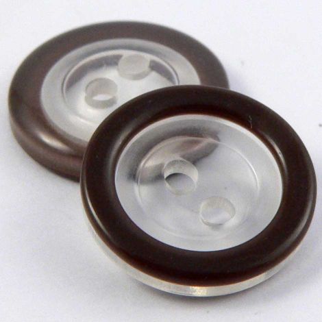 15mm Brown Rimmed Clear 2 Hole Sewing Button