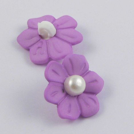 17mm Lilac Flower Shank Sewing Button With a Pearl