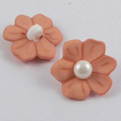 17mm Peach Flower Shank Sewing Button With a Pearl
