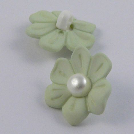17mm Mint Green Flower Shank Sewing Button With a Pearl