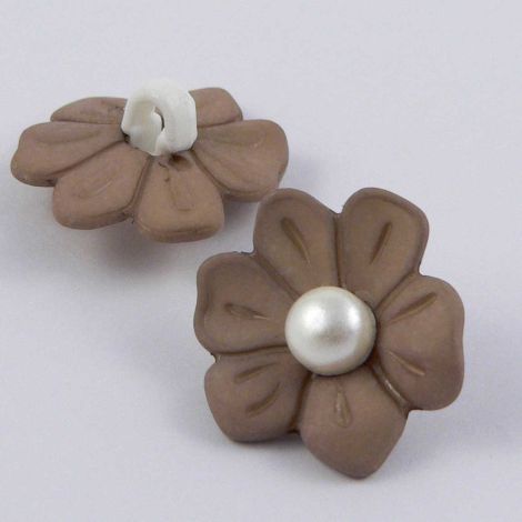 17mm Mocha Flower Shank Sewing Button With a Pearl