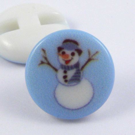 15mm Blue Christmas Shank Button With A Snowman