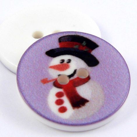 23mm Lilac Christmas 2 Hole Button With A Snowman