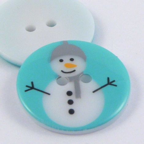 23mm Turquoise Christmas 2 Hole Button With a Snowman