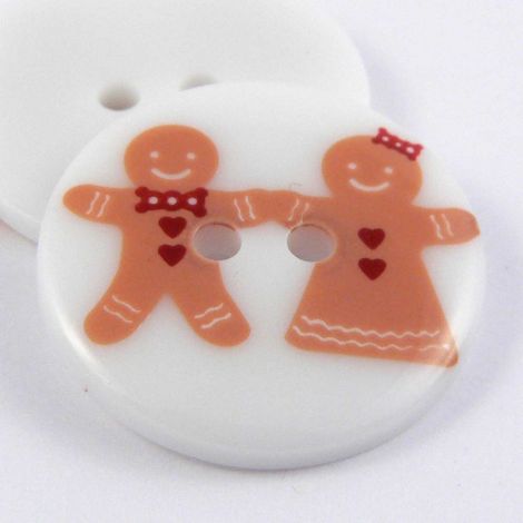 23mm White Christmas 2 Hole Button With Gingerbread People