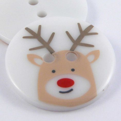 23mm White Christmas 2 Hole Button With Rudolph 