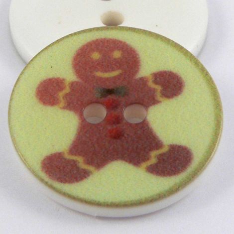 23mm Green Christmas 2 Hole Button With A Gingerbread Man