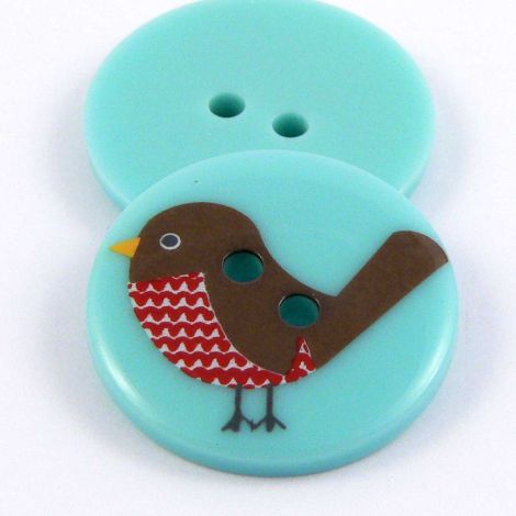 23mm Turquoise Christmas 2 Hole Button With a Robin