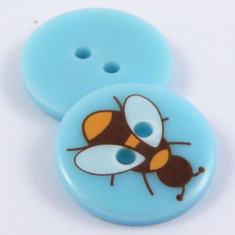 19mm Turquoise 2 Hole Button With a Buzzing Bee