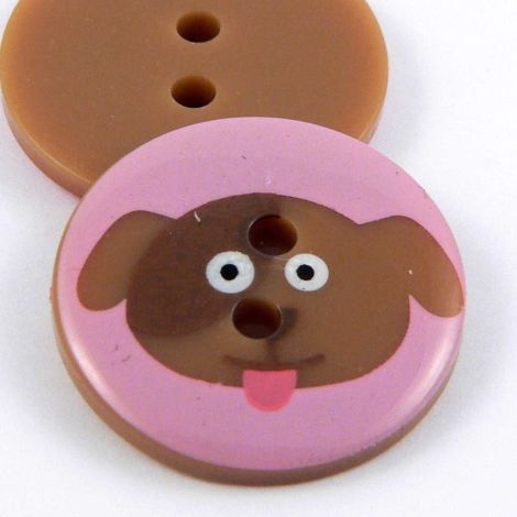 19mm Brown Dog 2 Hole Pink Button 