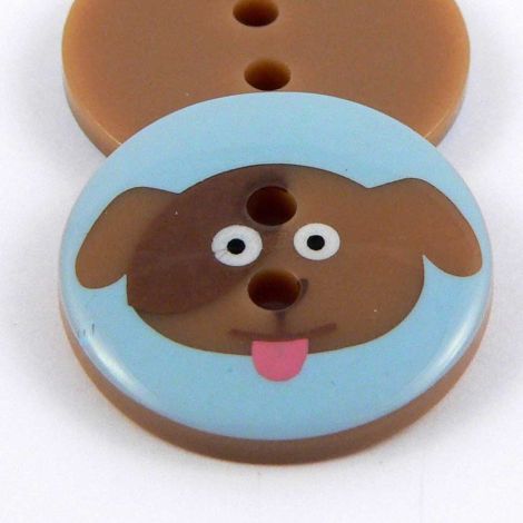 19mm Brown Dog 2 Hole Blue Button 