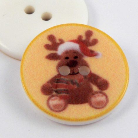 23mm Yellow Christmas 2 Hole Button With A Reindeer