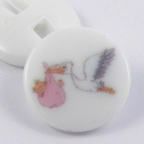 18mm White Shank Button With A Pink Baby and Stork