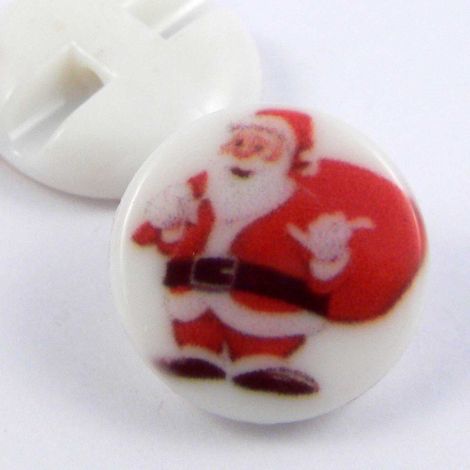 15mm White Christmas Shank Button With A Red Father Christmas